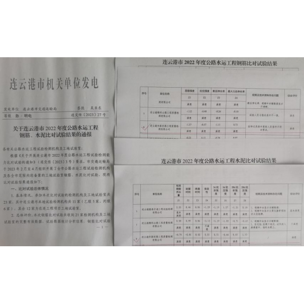 江苏海建新丝路检测公司在市22年公路水运试验比对中获“满意”成绩